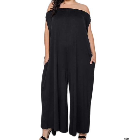 Pants - Black Oversized Off Shoulder Plus Size Jumpsuit